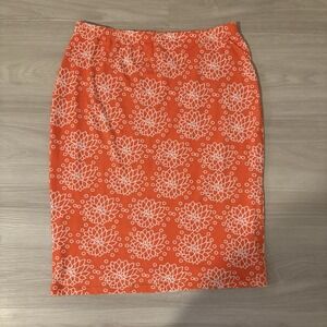 Downeast Skirt Womens Orange Floral Knee Length Knit Pecil Size L